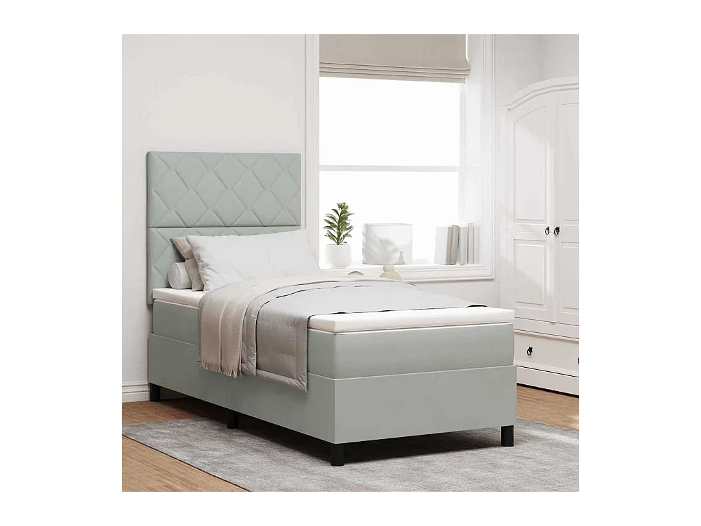 Lit à ressorts avec matelas Gris clair 90 x 190 cm Velours