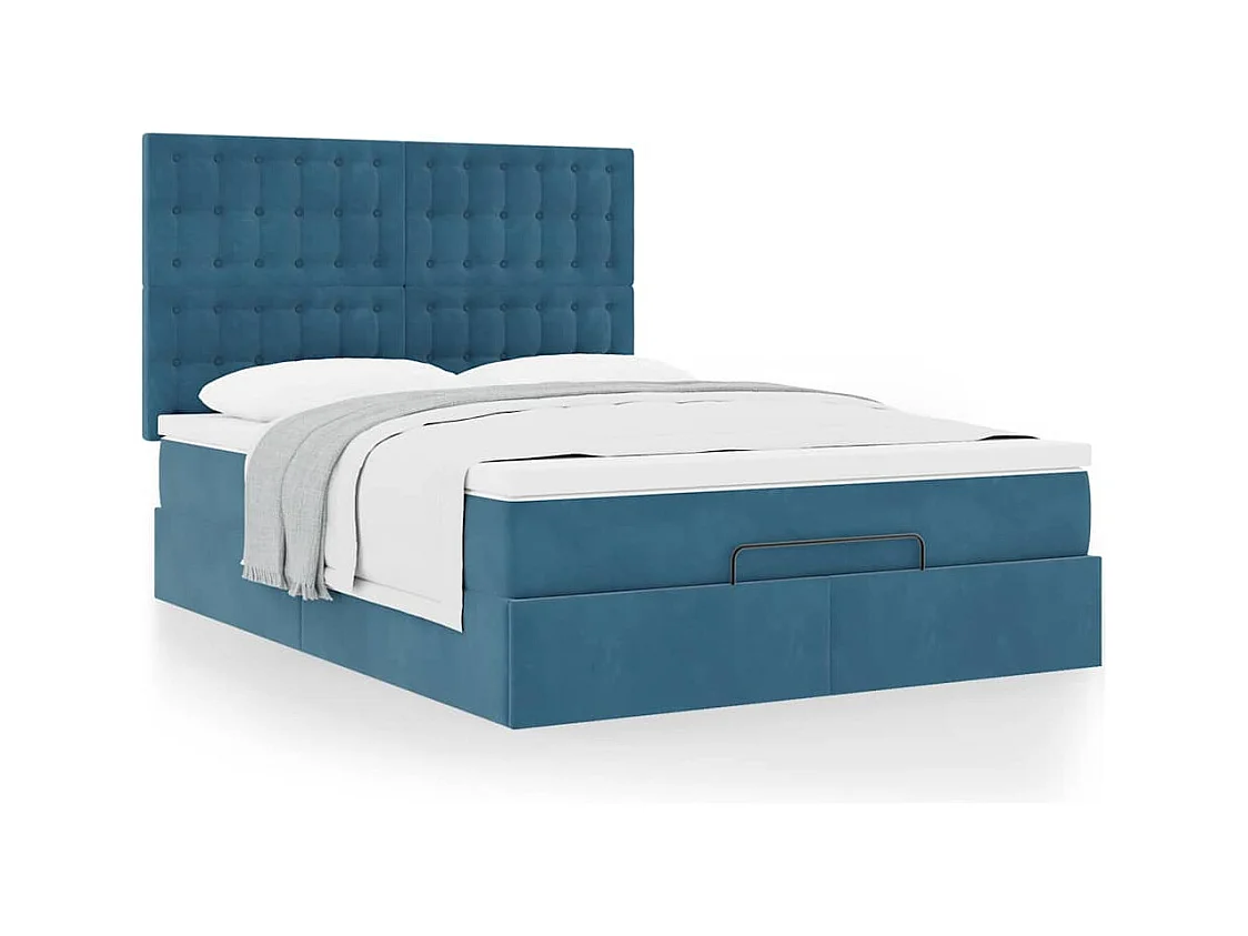 Cadre de lit ottoman avec matelas bleu foncé 140x190 cm velours