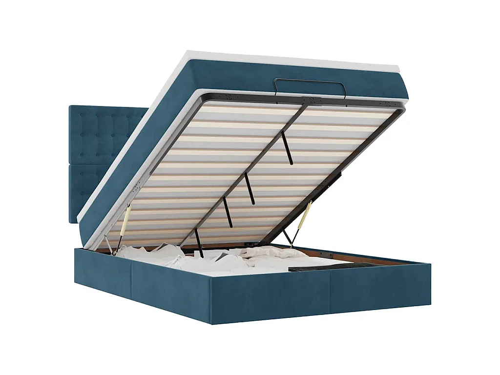Estrutura cama otomana colchões 140x190 cm veludo azul escuro