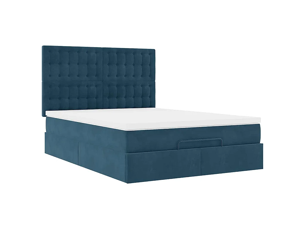 Cadre de lit ottoman avec matelas bleu foncé 140x190 cm velours