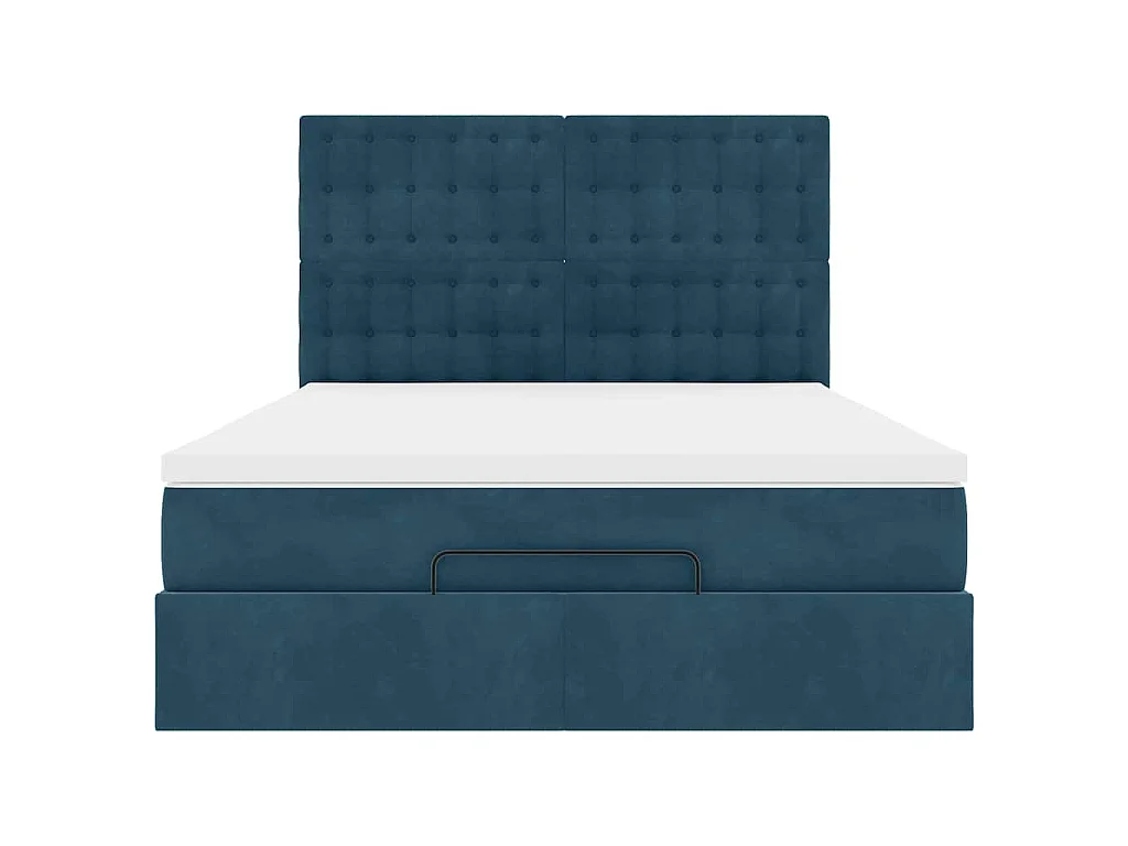 Cadre de lit ottoman avec matelas bleu foncé 140x190 cm velours