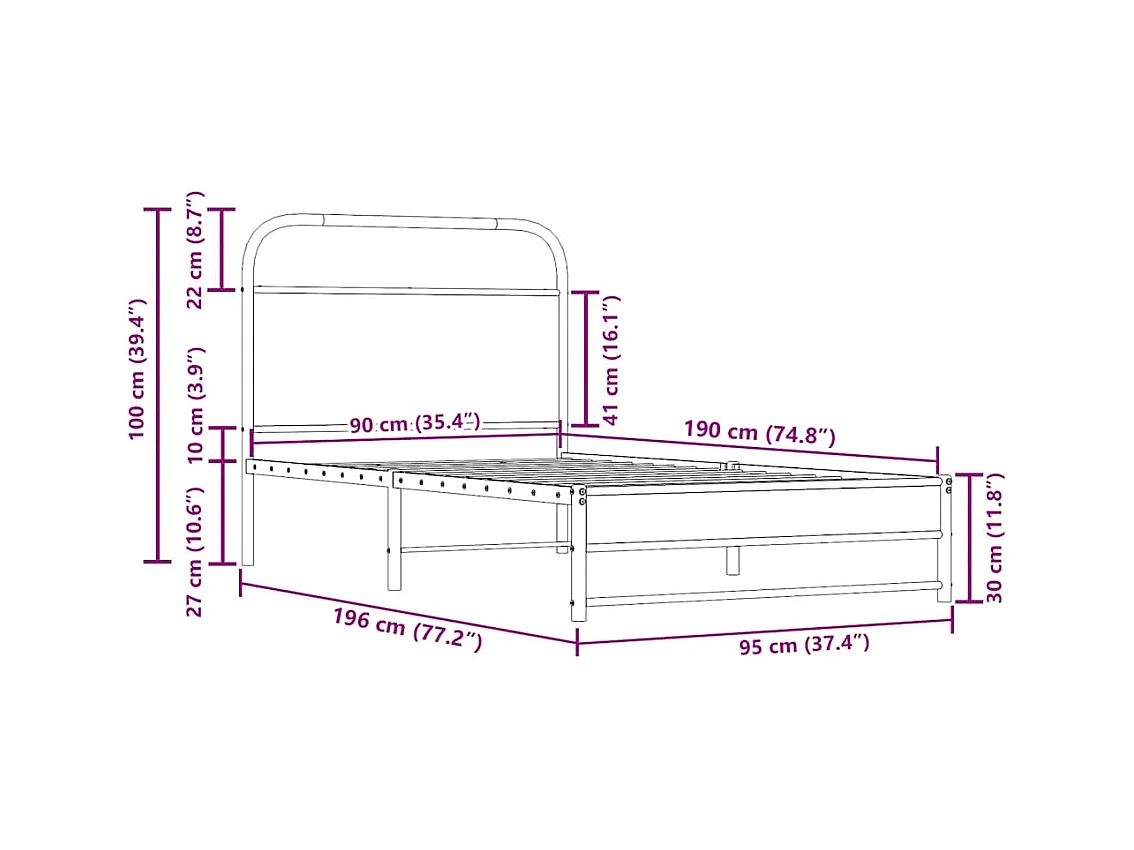 Bettgestell ohne Matratze 90x190 cm Räuchereiche Holzwerkstoff