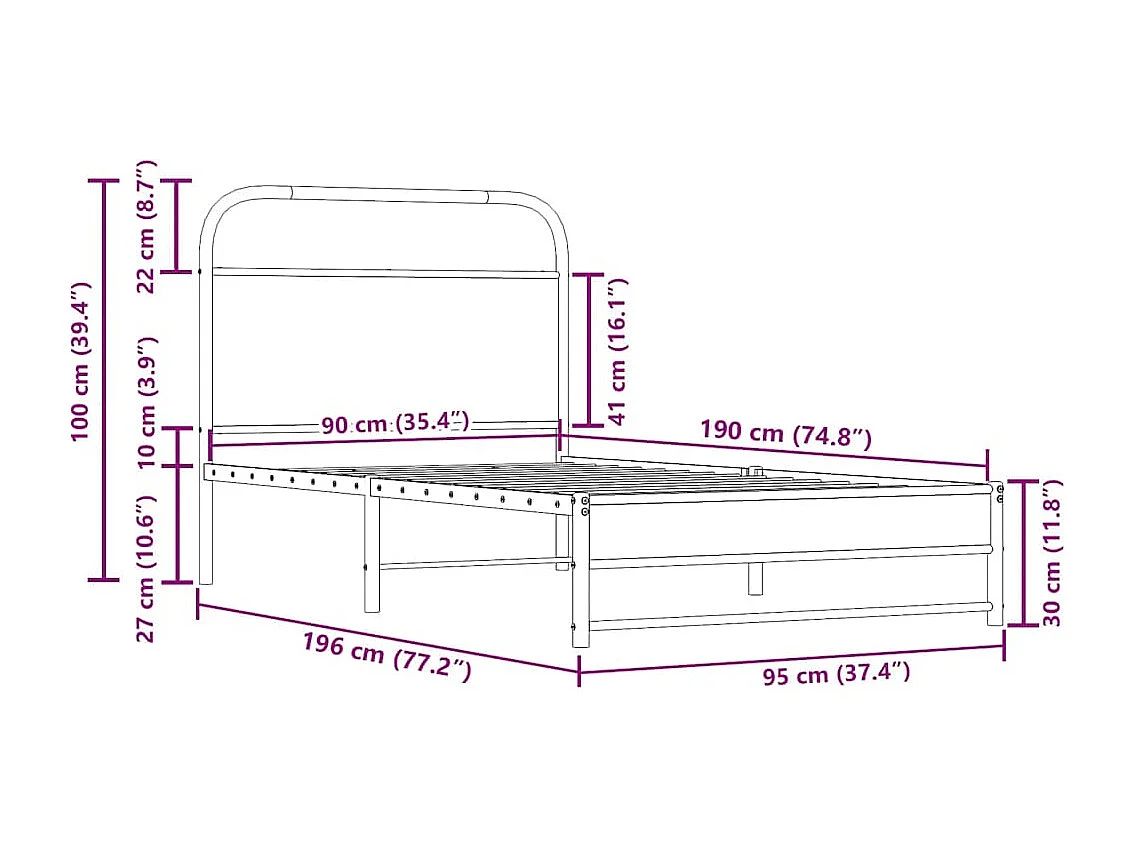 Cadre de lit sans matelas 90x190cm chêne fumé bois d'ingénierie