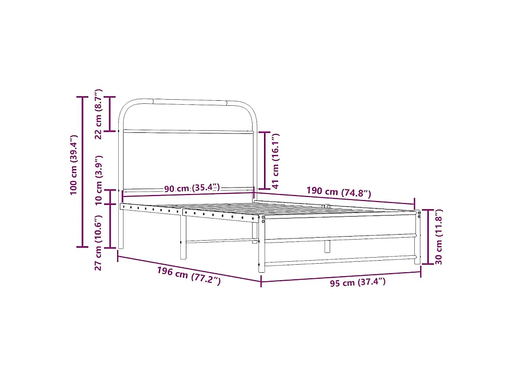 Cadre de lit sans matelas 90x190cm chêne fumé bois d'ingénierie