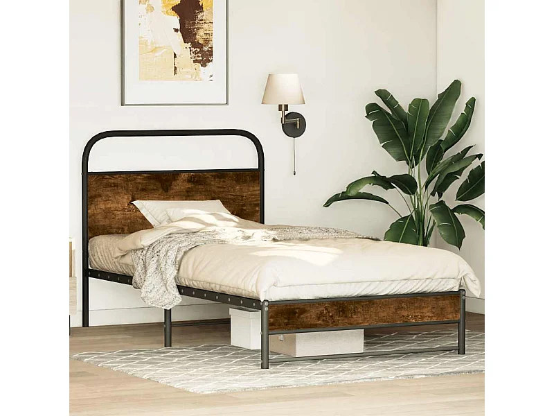 Cadre de lit sans matelas 90x190cm chêne fumé bois d'ingénierie