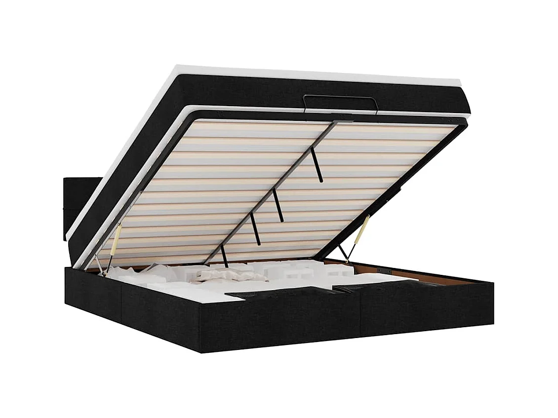 Cadre de lit ottoman avec matelas noir 180x200 cm tissu
