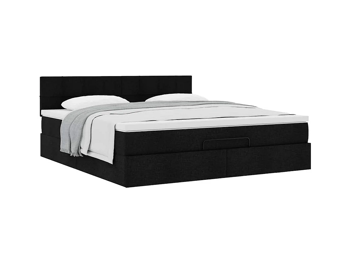 Cadre de lit ottoman avec matelas noir 180x200 cm tissu