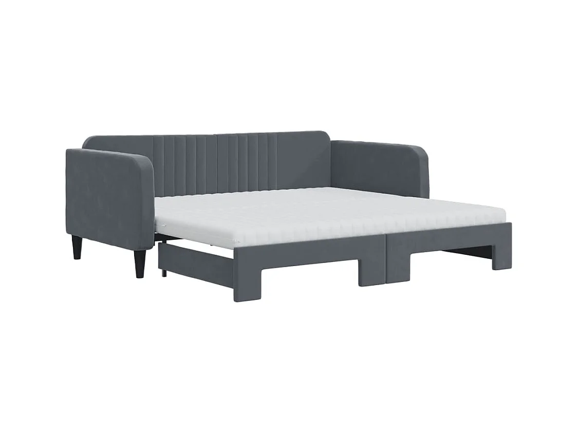 Lit de jour avec gigogne et matelas gris foncé 90x190cm velours