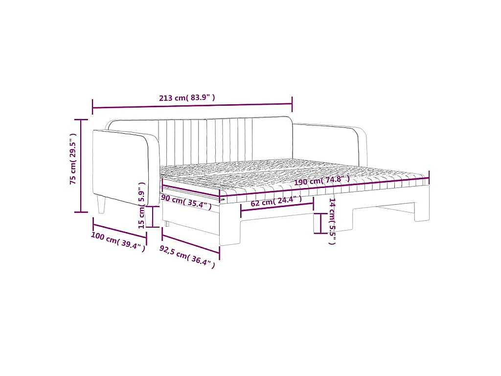 Tagesbett Ausziehbar mit Matratzen Dunkelgrau 90x190 cm Samt