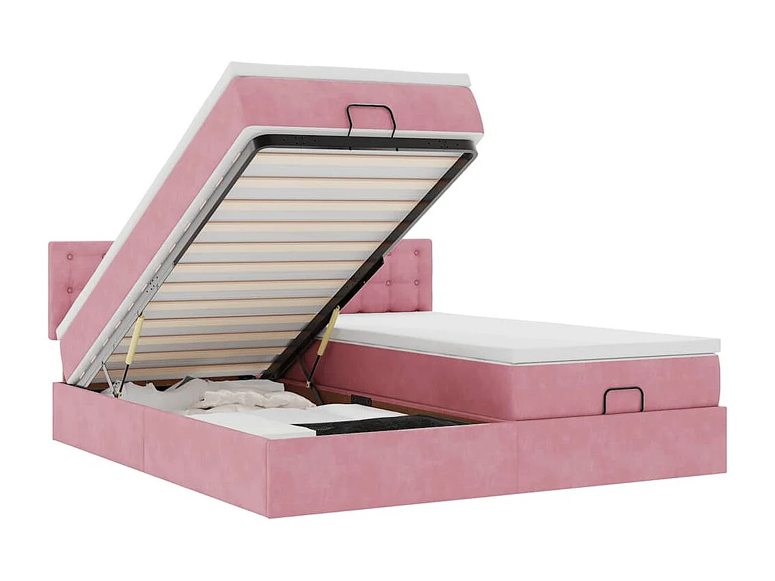 Struttura Letto Pouf con Materassi Rosa 180x200 cm Velluto