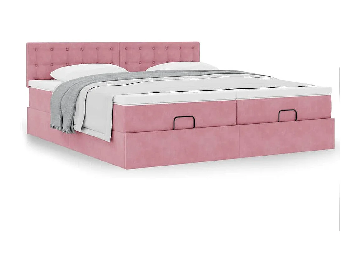 Struttura Letto Pouf con Materassi Rosa 180x200 cm Velluto