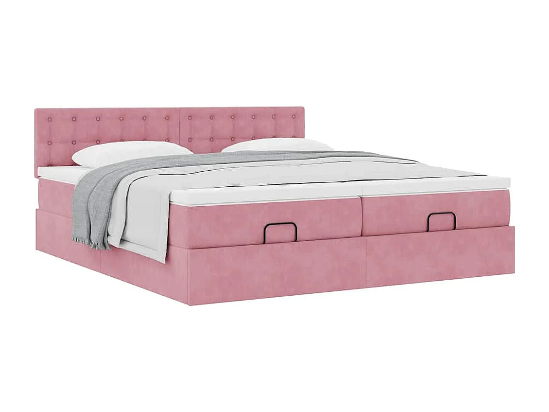 Struttura Letto Pouf con Materassi Rosa 180x200 cm Velluto