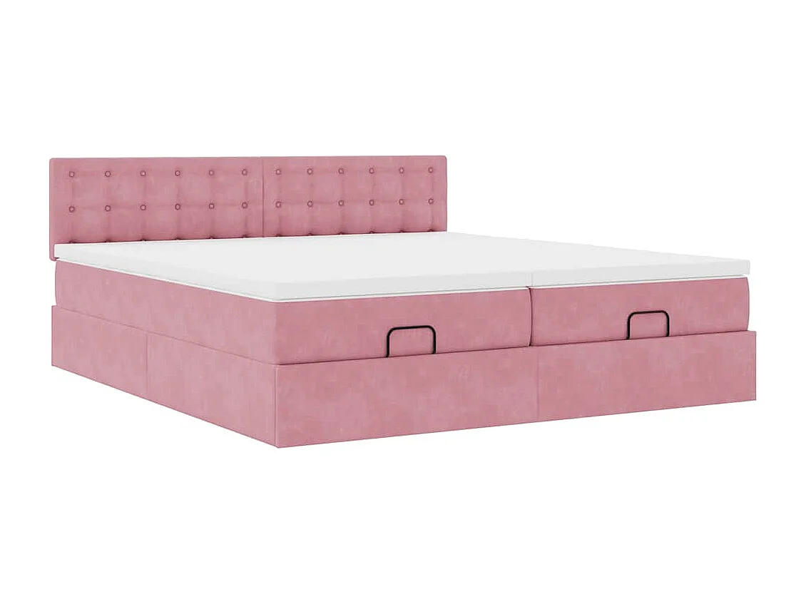 Struttura Letto Pouf con Materassi Rosa 180x200 cm Velluto