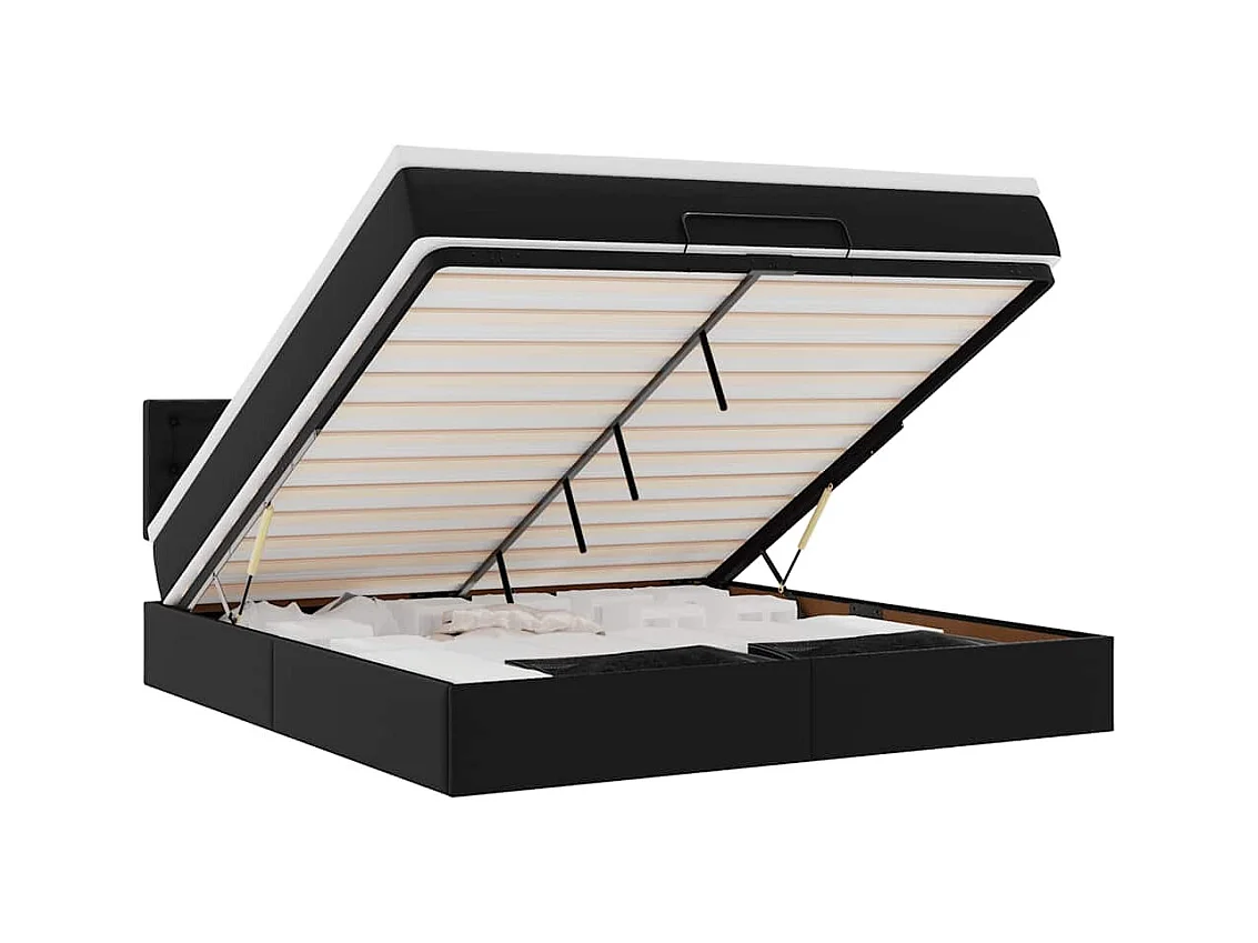 Ottoman-Bett mit Matratze Schwarz 180x200 cm Kunstleder