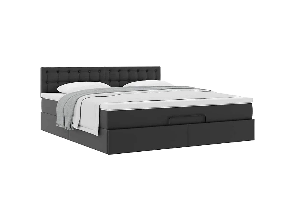 Struttura Letto Pouf con Materasso Nero 180x200 cm Similpelle