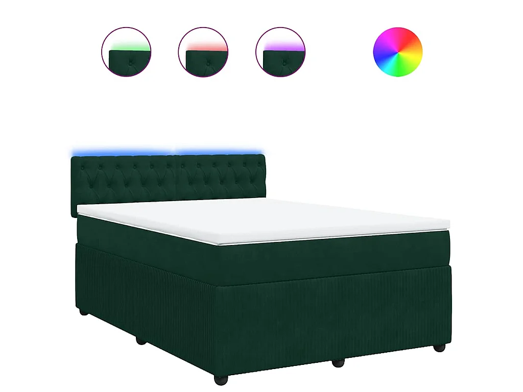 Cama box spring con colchón terciopelo verde oscuro 140x200 cm