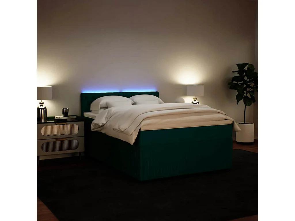 Cama box spring con colchón terciopelo verde oscuro 140x200 cm