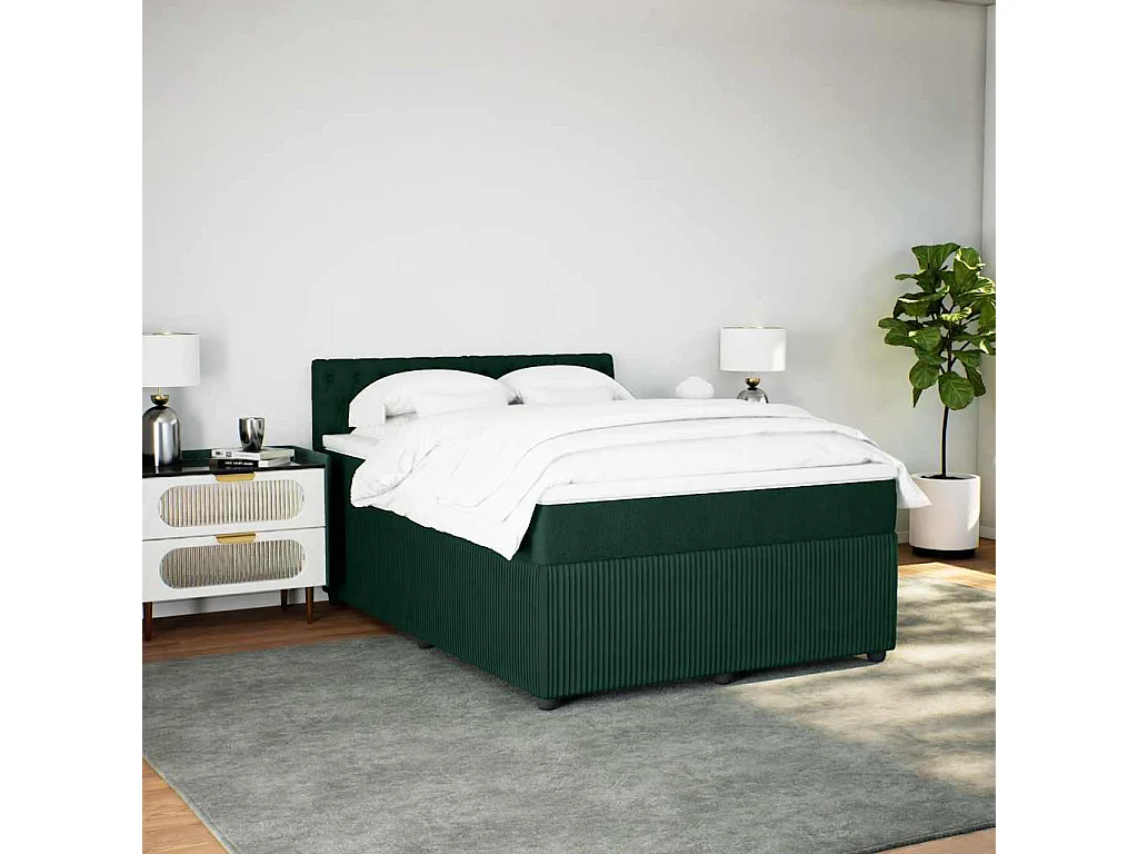 Cama box spring con colchón terciopelo verde oscuro 140x200 cm