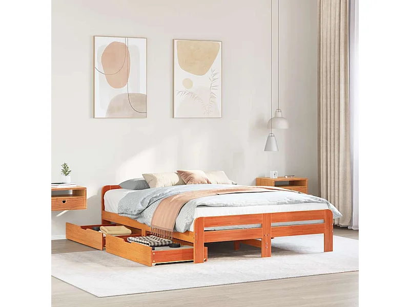 Cadre de lit sans matelas cire marron 140x190cm bois pin massif