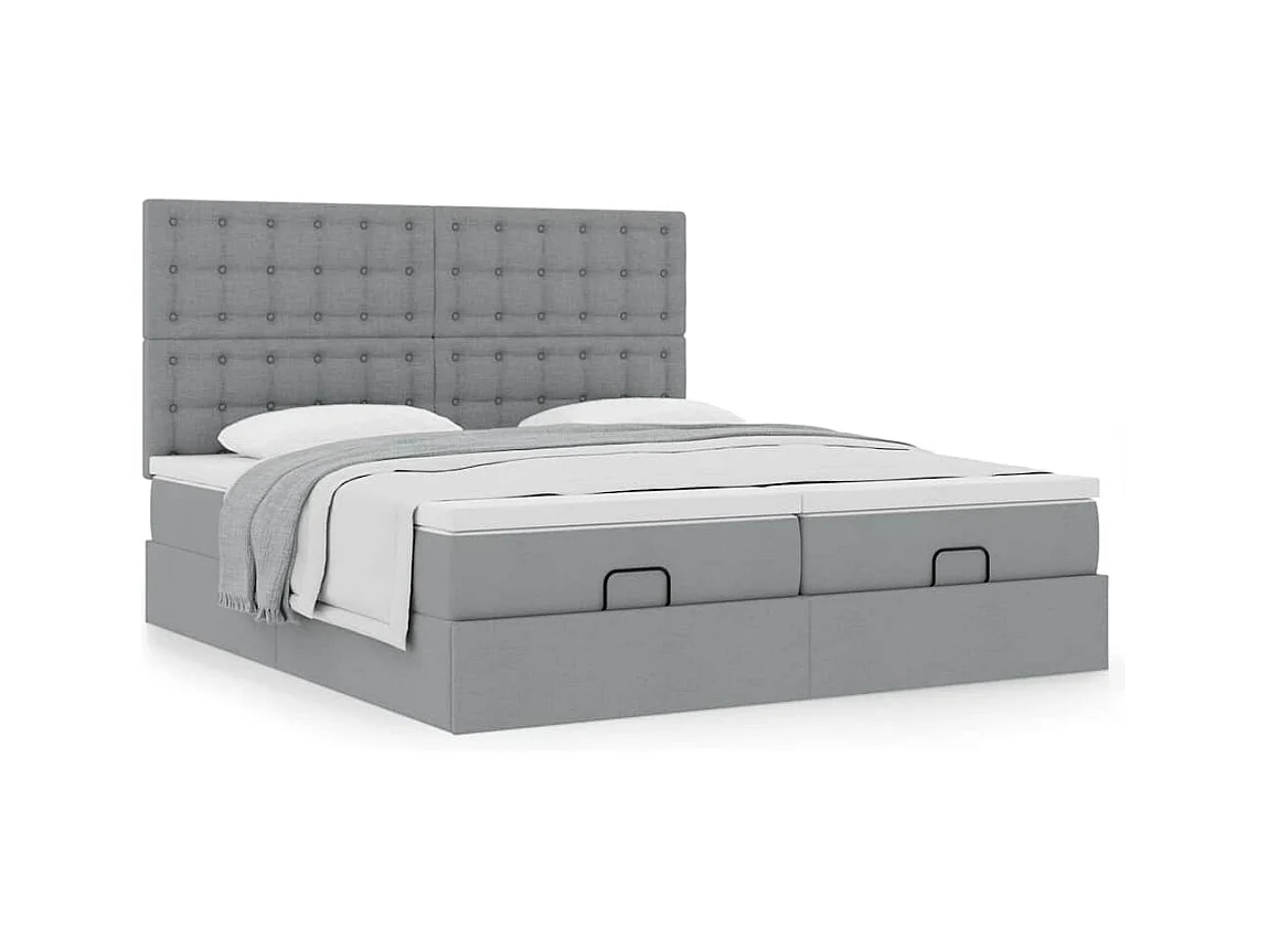 Cadre de lit ottoman et matelas gris clair 160x200cm tissu