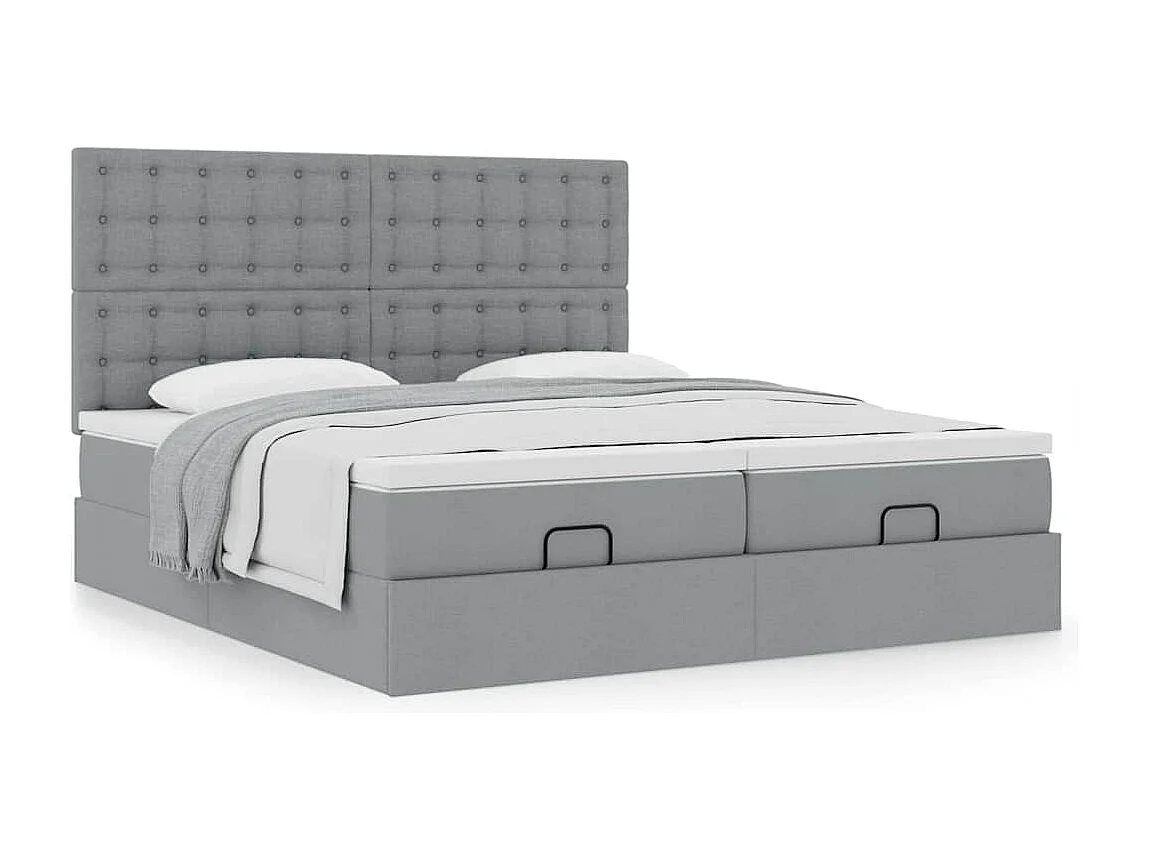 Cadre de lit ottoman et matelas gris clair 160x200cm tissu