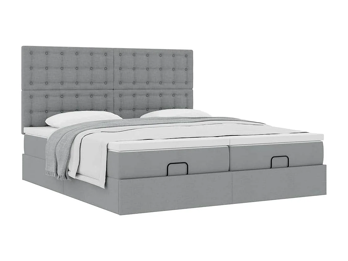 Cadre de lit ottoman et matelas gris clair 160x200cm tissu