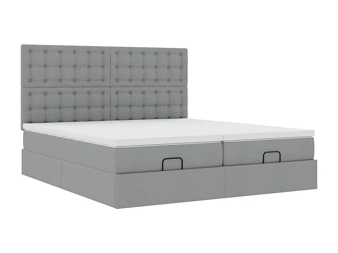 Cadre de lit ottoman et matelas gris clair 160x200cm tissu