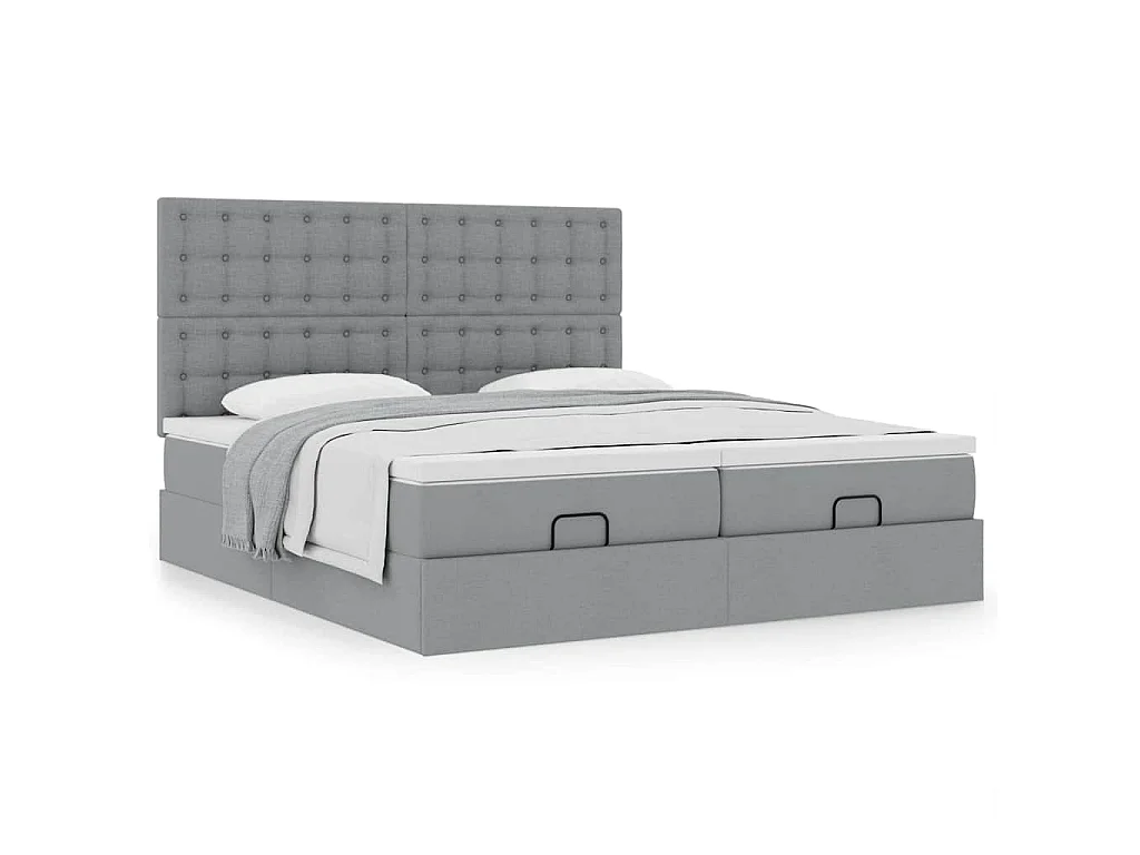 Cadre de lit ottoman et matelas gris clair 160x200cm tissu