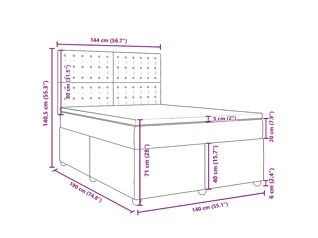 Boxspring met matras stof lichtgrijs 140x190 cm