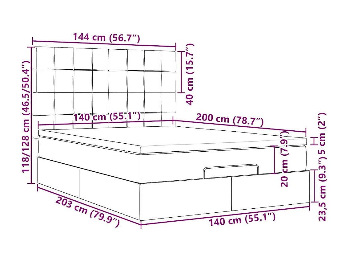 Ottoman-Bett mit Matratze Hellgrau 140x200 cm Stoff