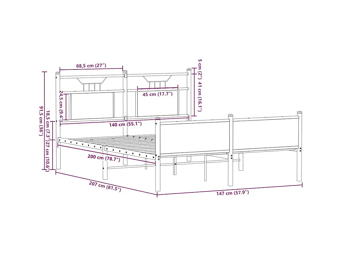 Cadre de lit sans matelas chêne fumé 140x200 cm bois ingénierie