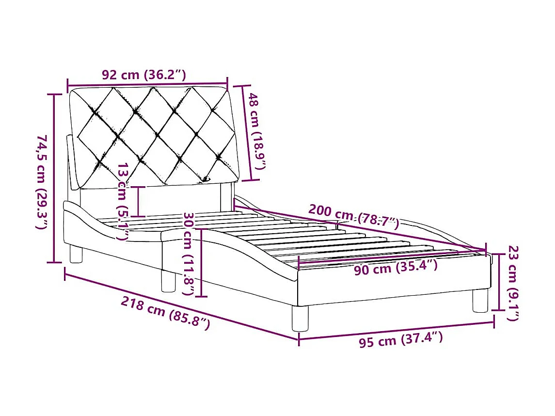 Cadre de lit sans matelas crème 90x190 cm tissu