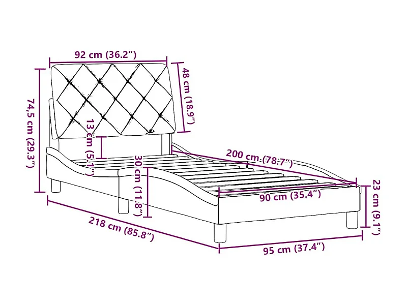 Bettgestell ohne Matratze Creme 90x190 cm Stoff