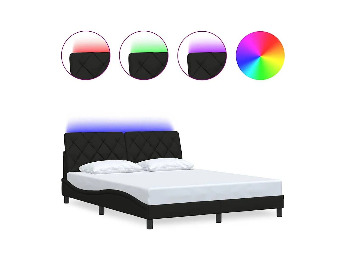 Bettgestell mit LED ohne Matratze Schwarz 160x200 cm Stoff