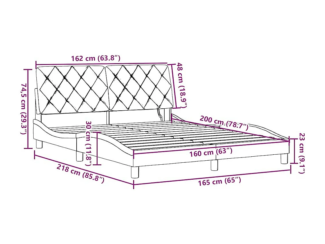 Estrutura de cama com LED sem colchão 160x200 cm tecido preto