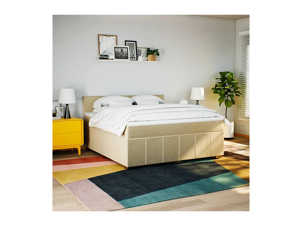 Sommier à lattes de lit avec matelas Crème 180x200 cm Tissu