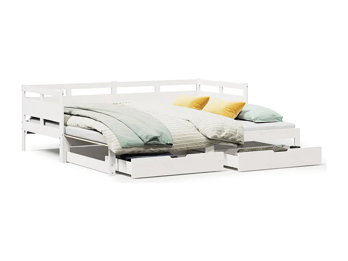 Slaapbank met onderschuifbed/lades zonder matras 90x200 cm wit