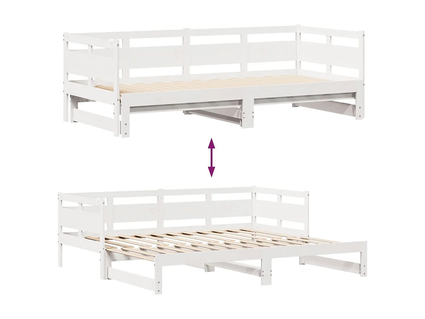 Slaapbank met onderschuifbed/lades zonder matras 90x200 cm wit