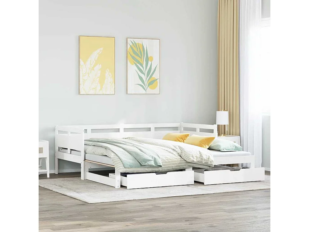 Letto Estraibile con Cassetti senza Materasso Bianco 90x200 cm
