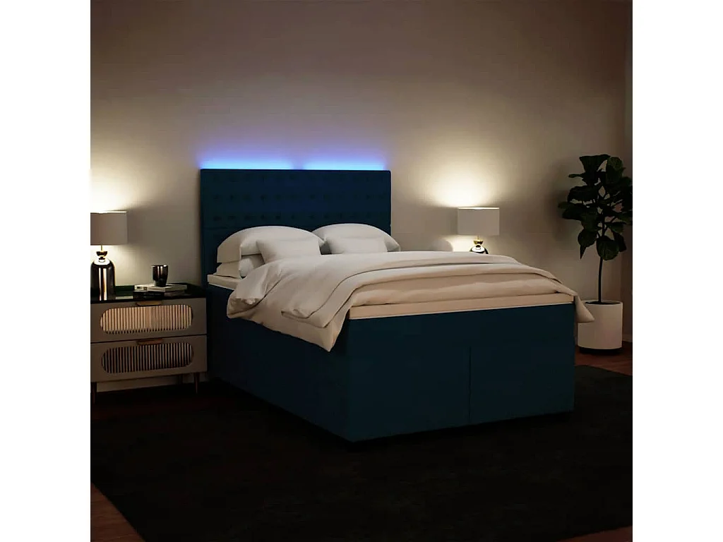 Sommier à lattes de lit et matelas bleu 140x190 cm velours