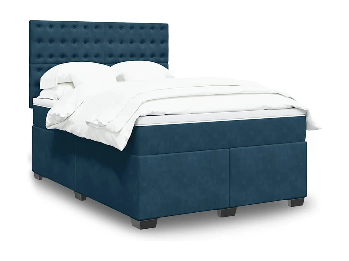 Cama boxspring com colchão 140x190 cm veludo azul