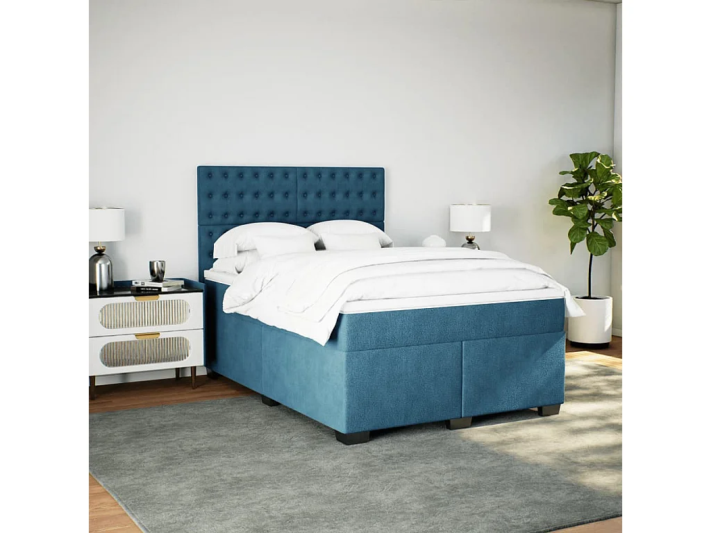 Cama boxspring com colchão 140x190 cm veludo azul