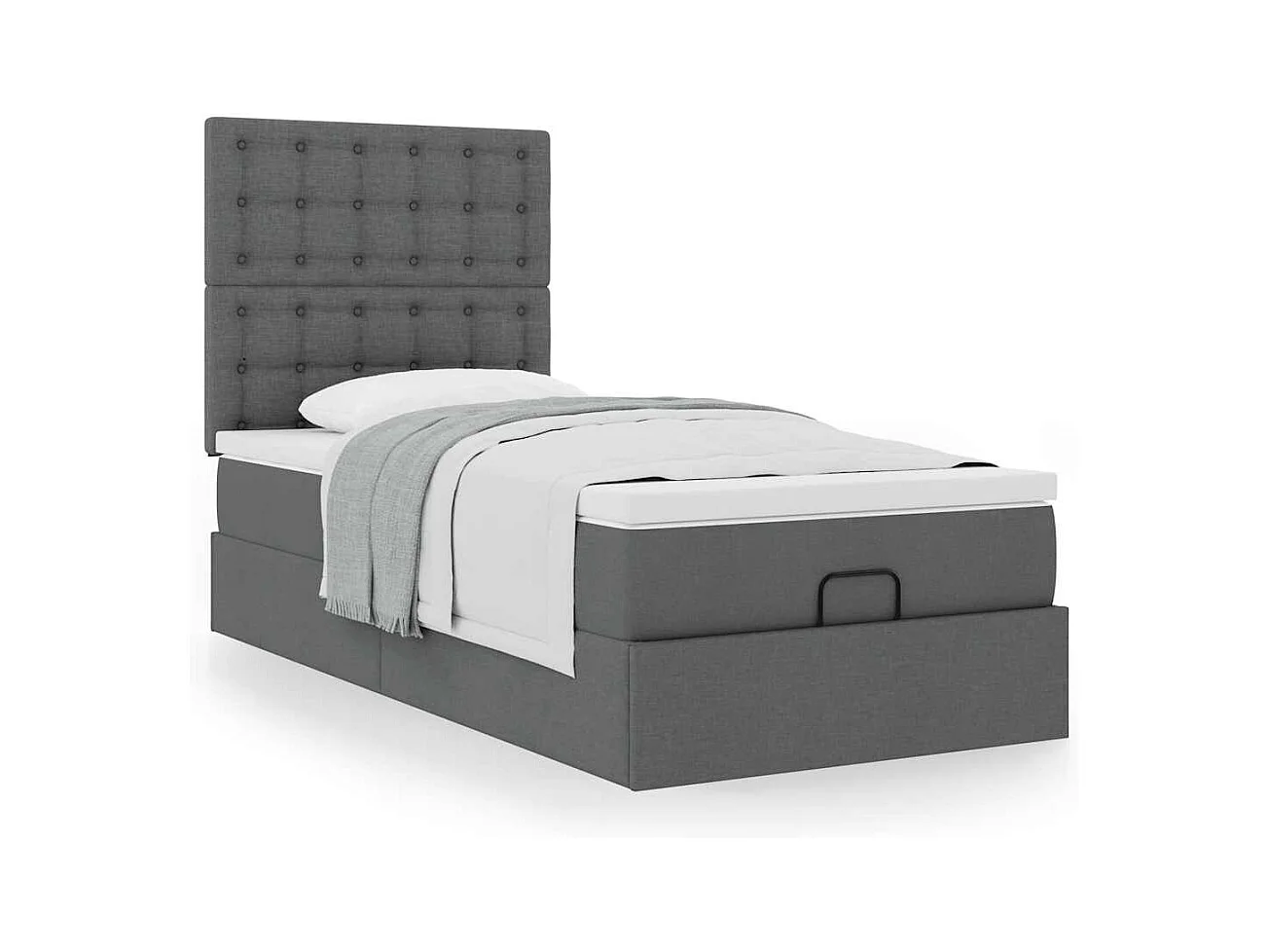 Cadre de lit ottoman avec matelas gris foncé 100x200 cm tissu
