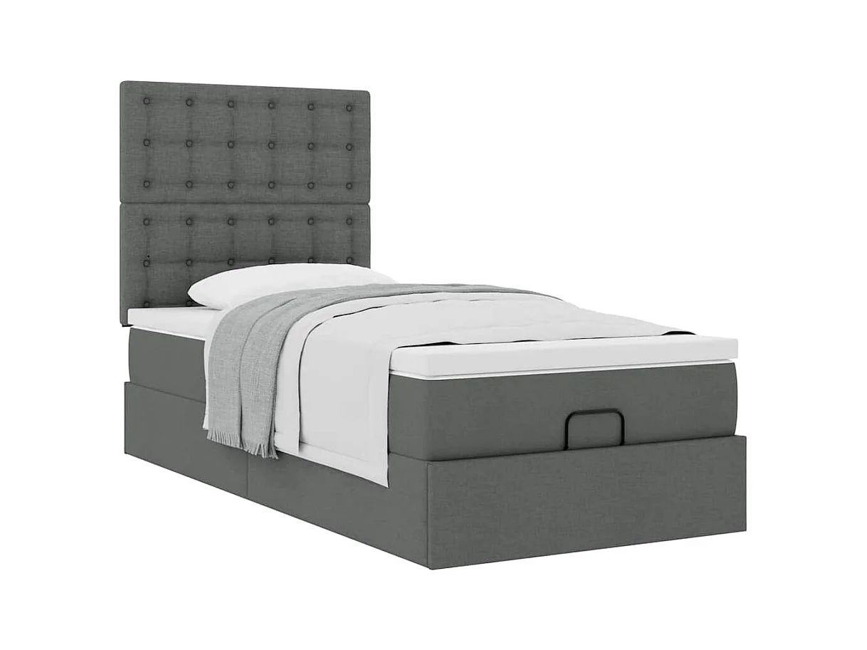 Cadre de lit ottoman avec matelas gris foncé 100x200 cm tissu