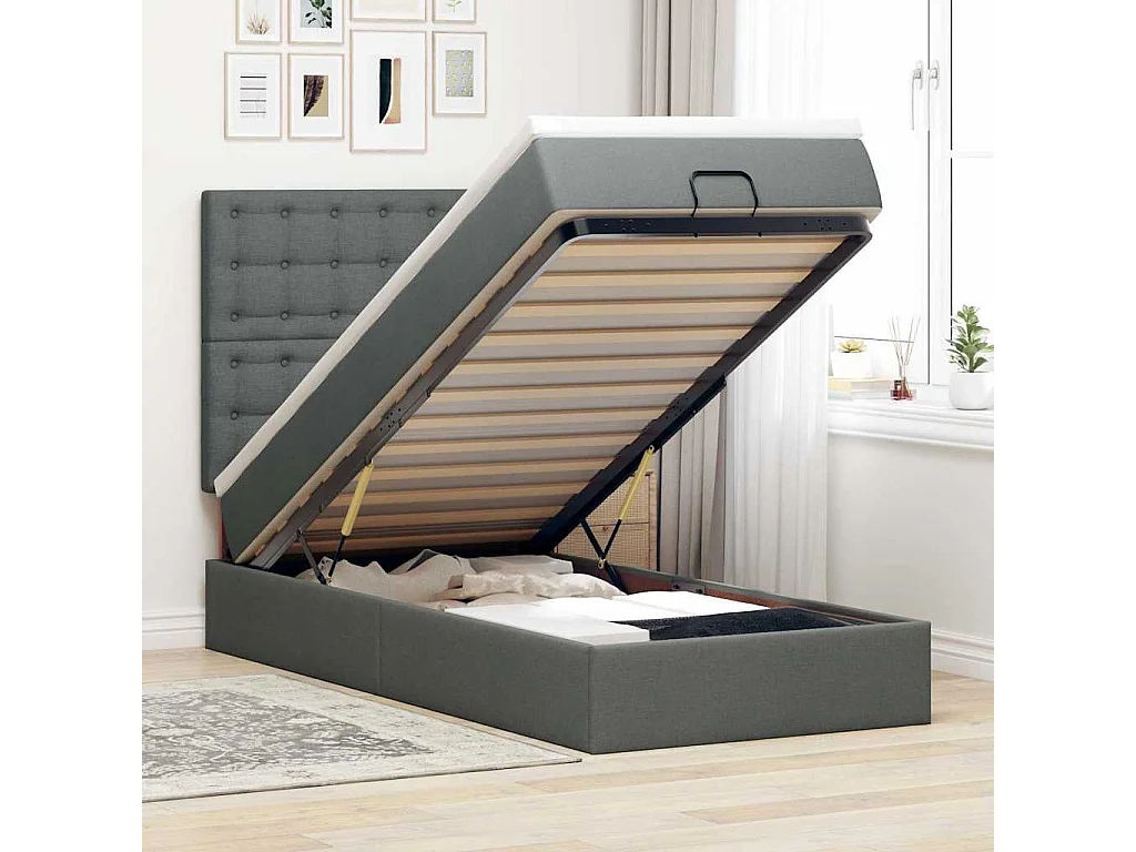 Struttura Letto Pouf con Materasso 100x200 cm in Tessuto