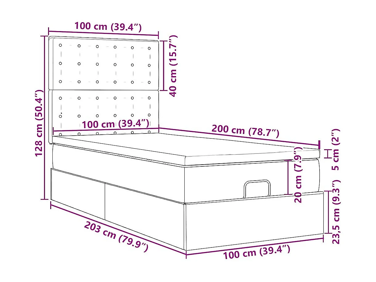 Struttura Letto Pouf con Materasso 100x200 cm in Tessuto
