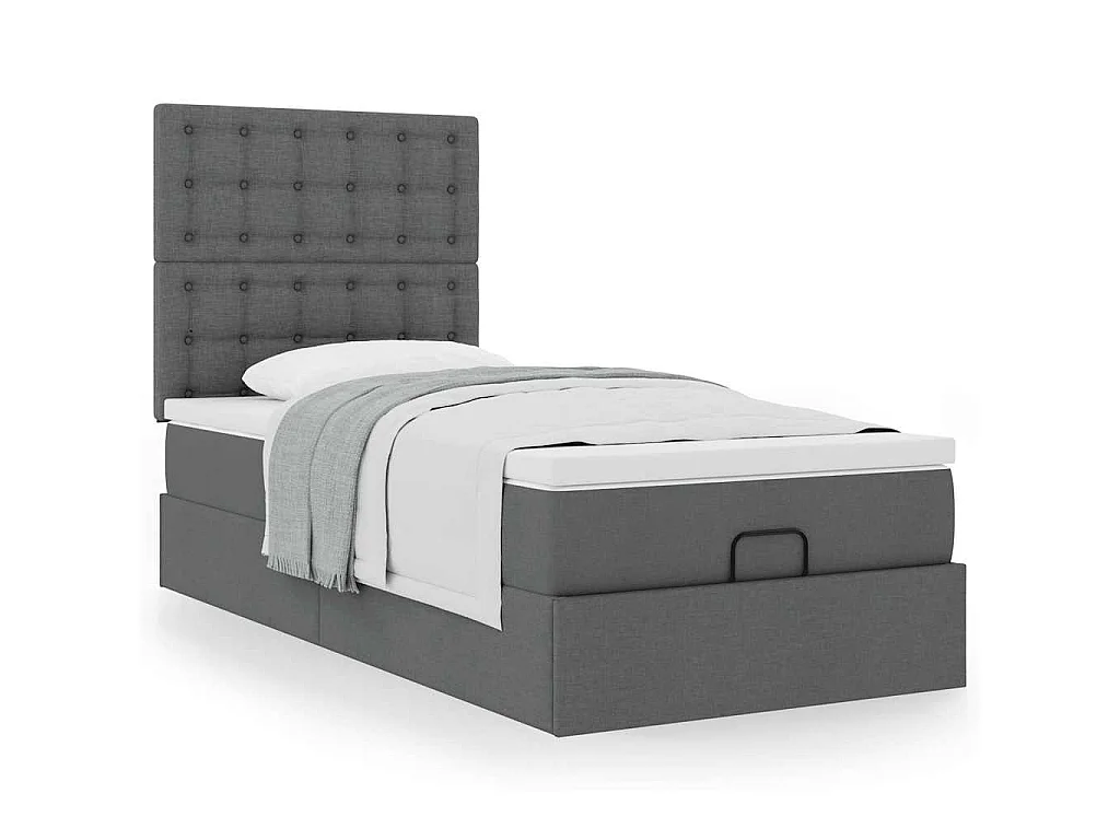 Estructura cama otomana colchón tela gris oscuro