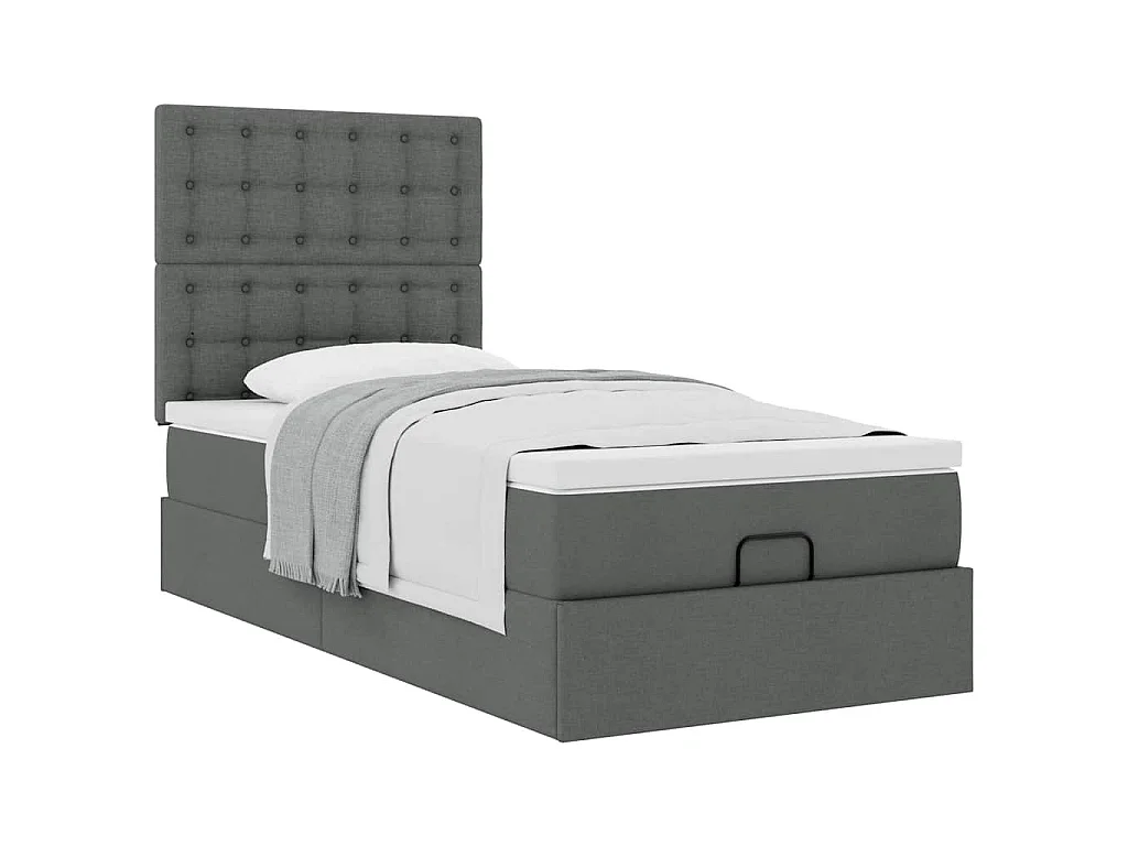 Estructura cama otomana colchón tela gris oscuro