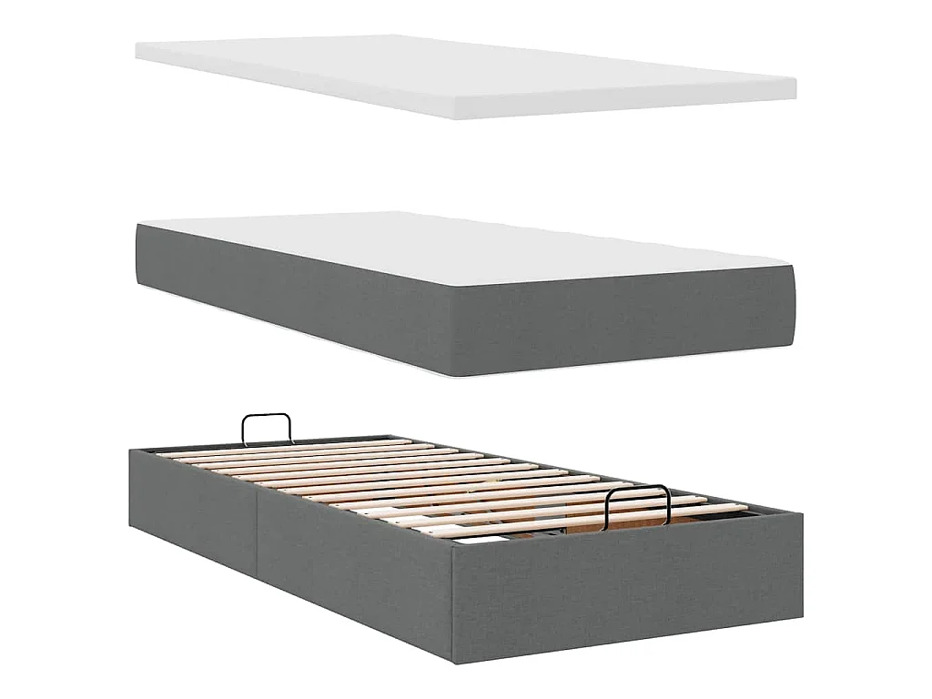 Estructura cama otomana colchón tela gris oscuro