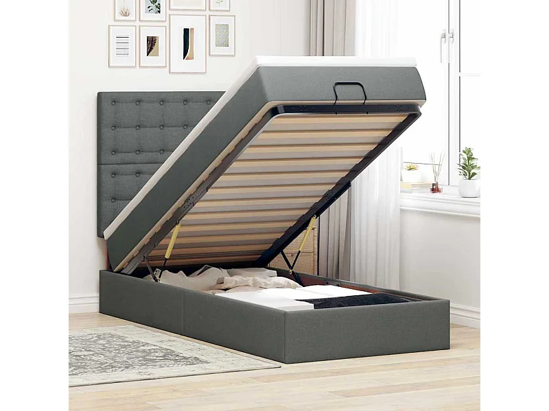 Struttura Letto Pouf con Materasso 100x200 cm in Tessuto